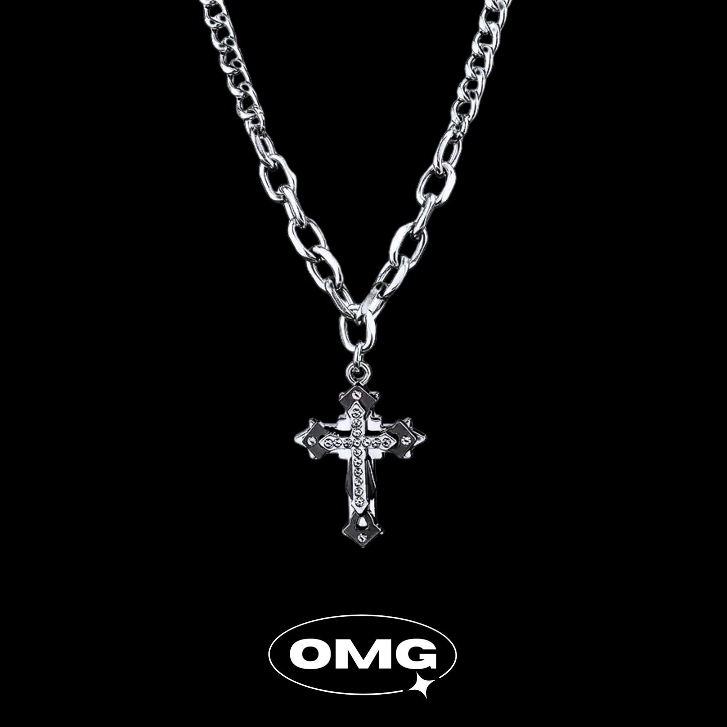OMG - Classic Cross Men's Diamond Necklace (AB Chain Style)