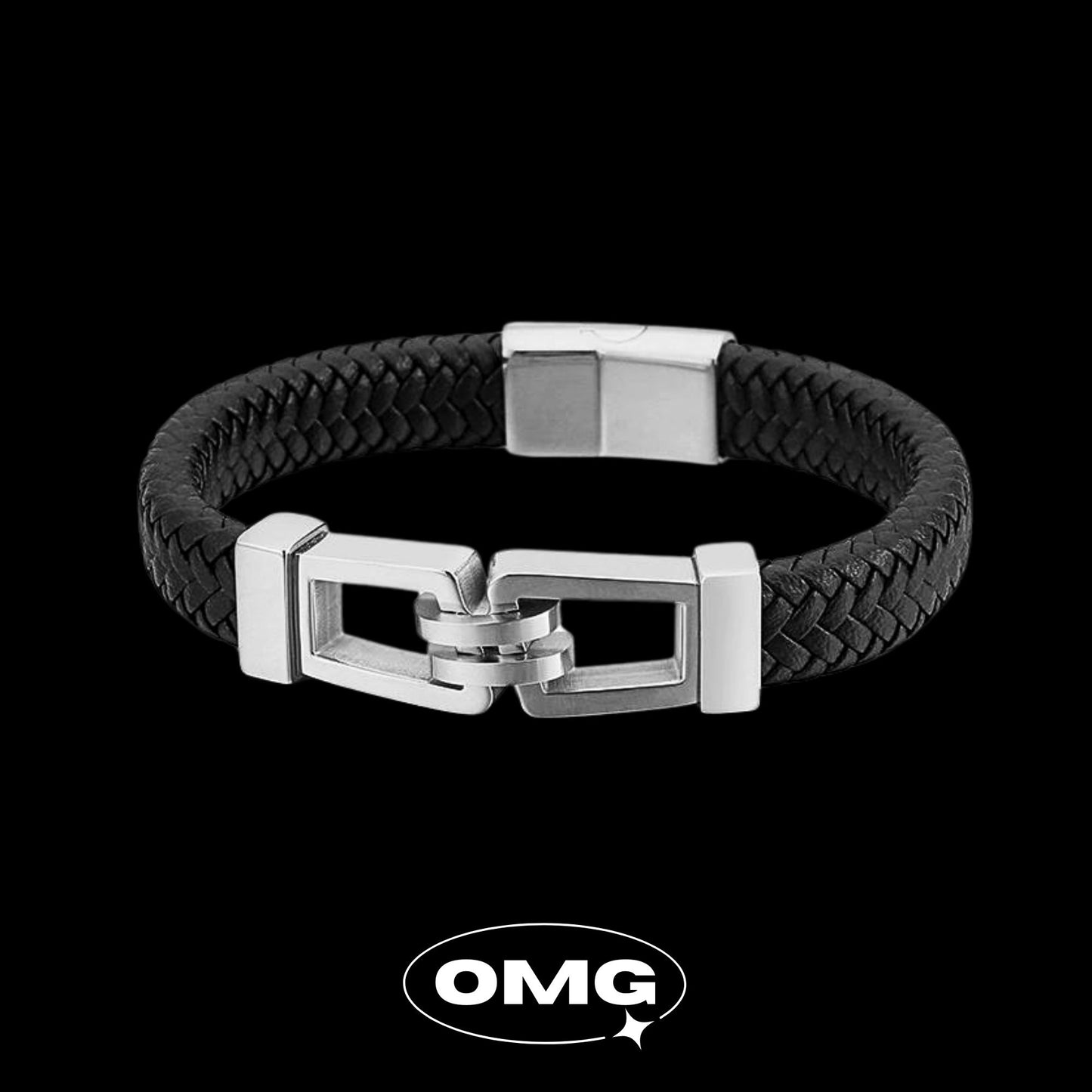 OMG - Black Woven Leather Magnetic Clasp Men's Bracelet