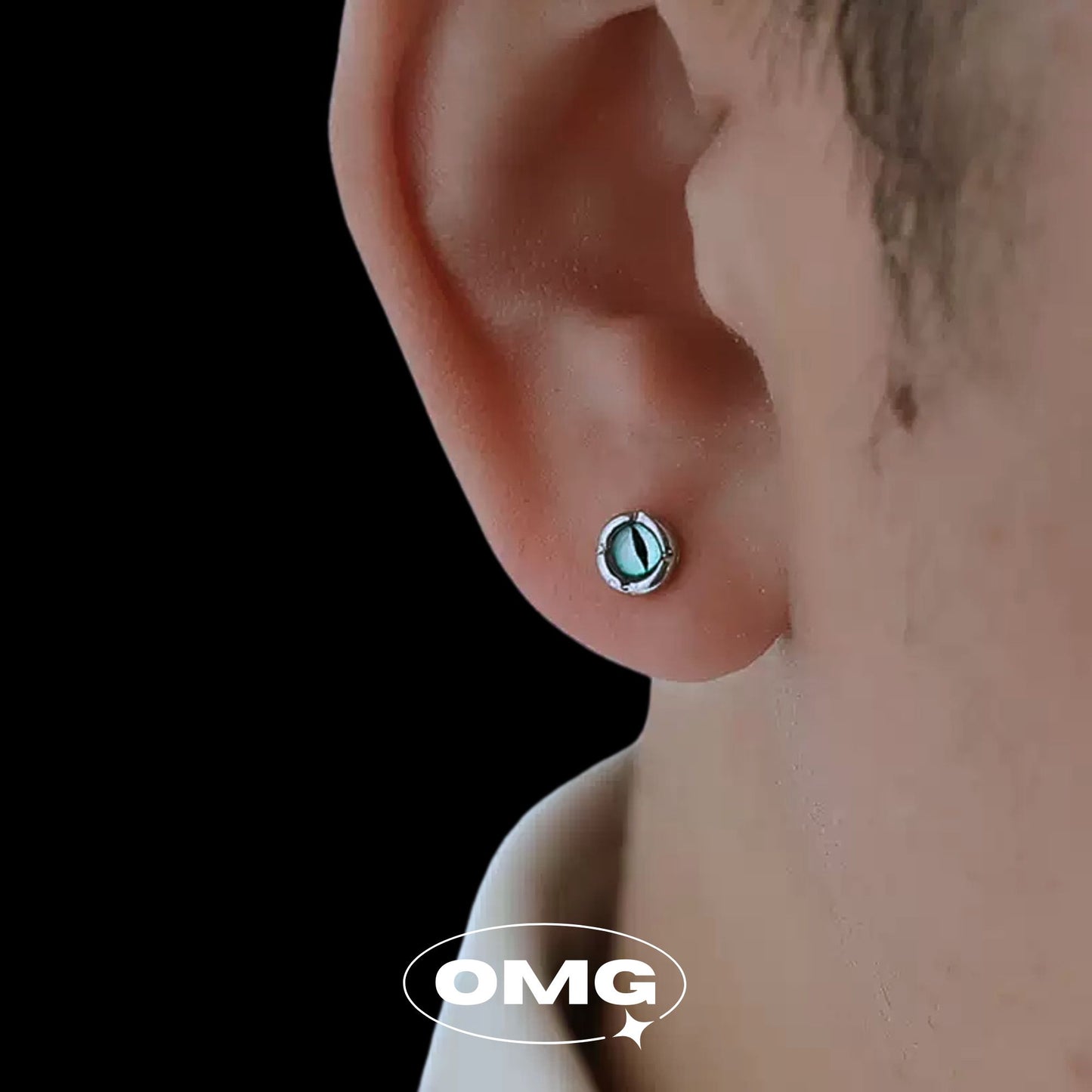 OMG - 綠色龍眼男士耳環