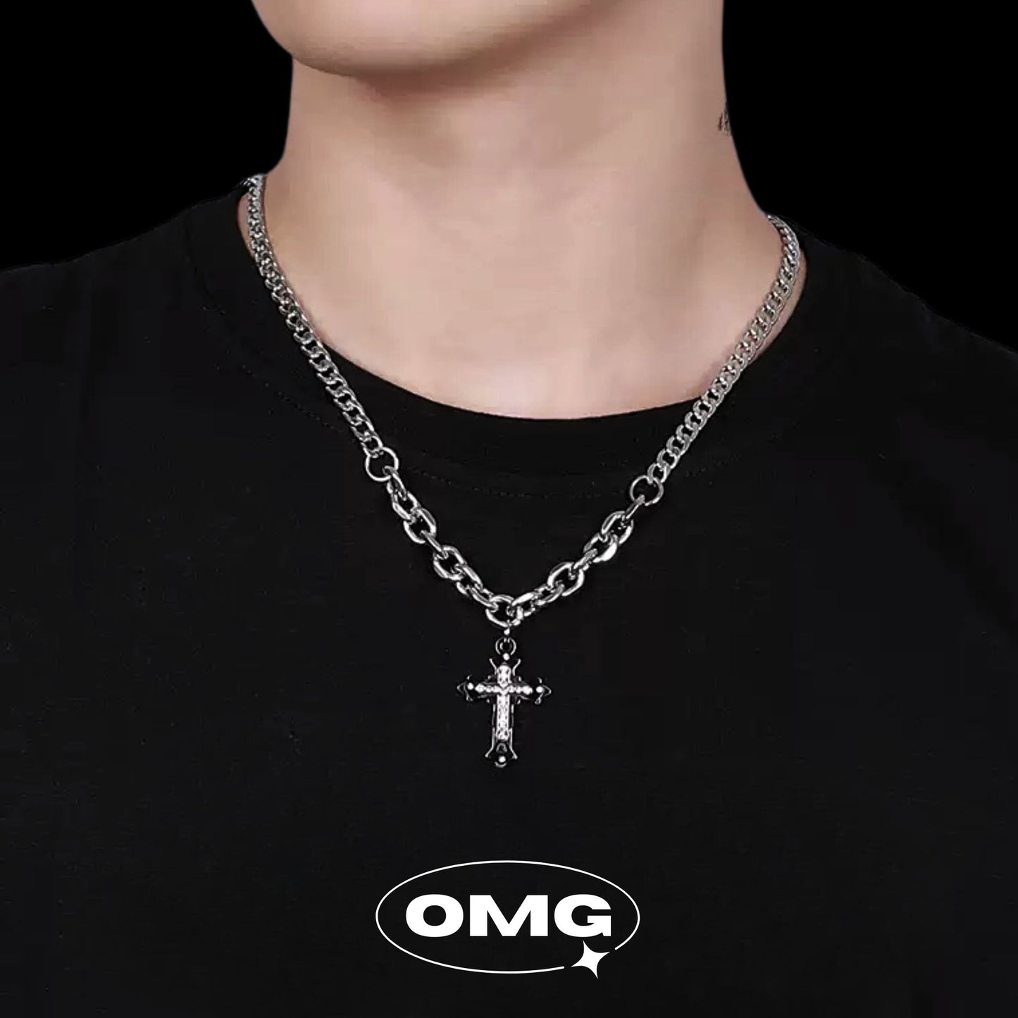 OMG - Classic Cross Men's Diamond Necklace (AB Chain Style)