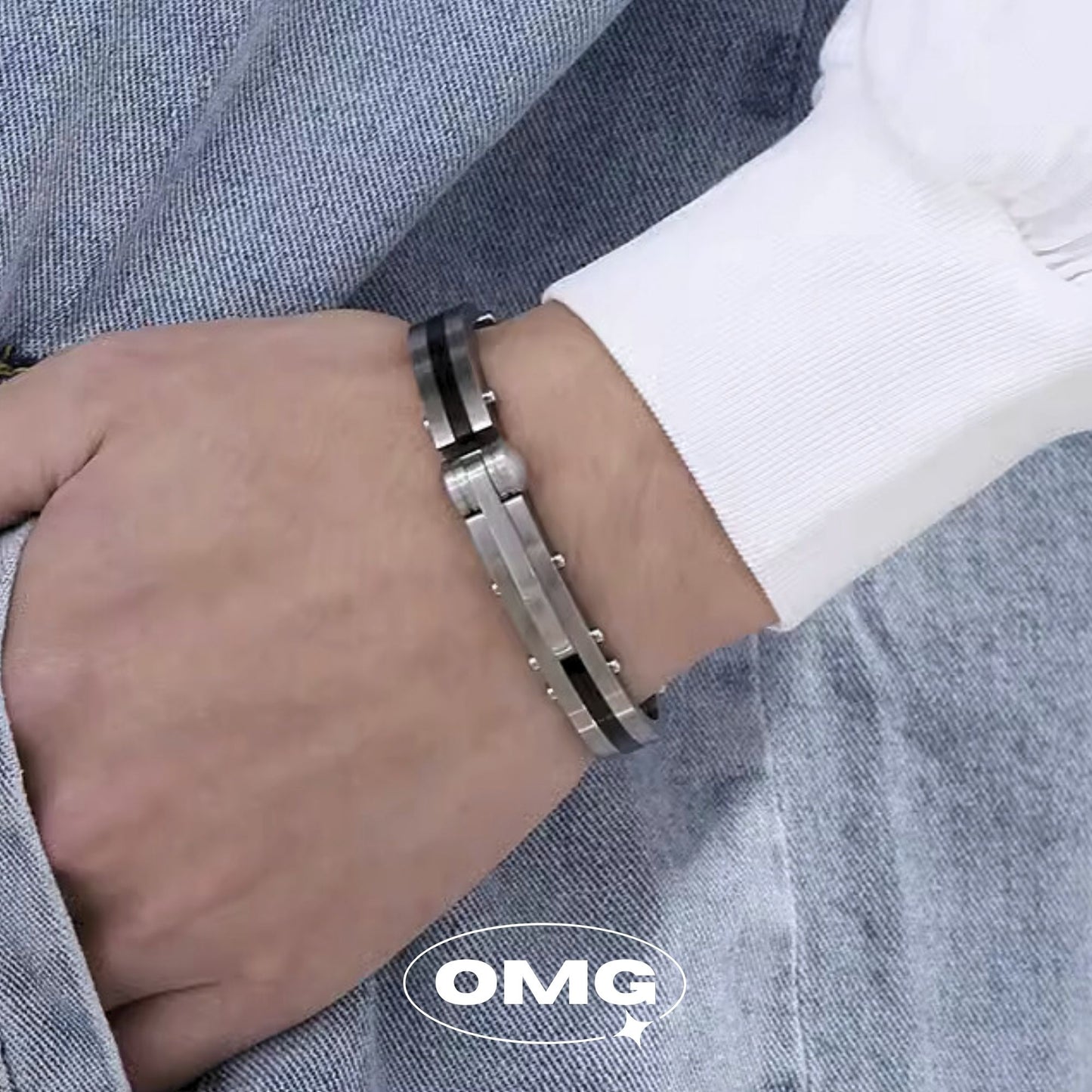 OMG - 極致黑卡扣式男士手鐲 (最後一隻)