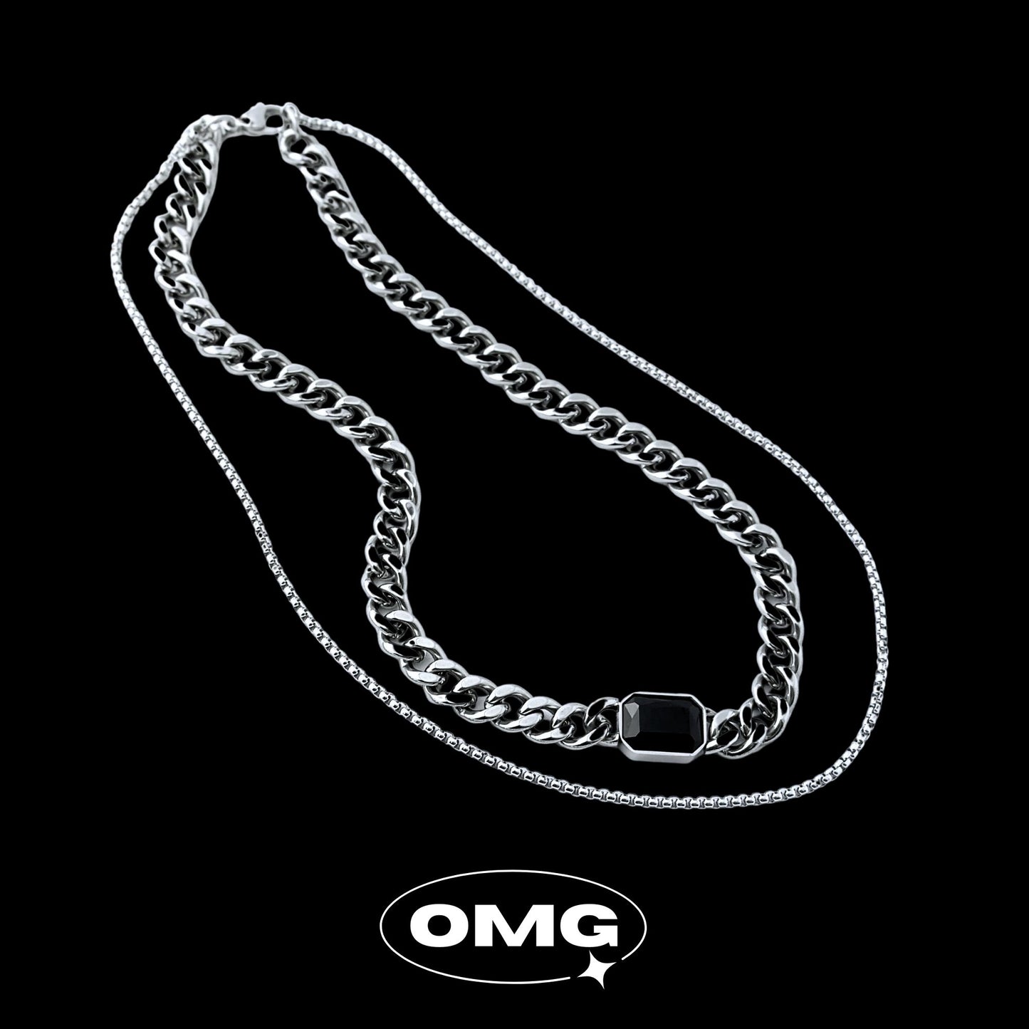 OMG - 雙層黑寶石古巴男士頸鏈/項鍊 (最後一條)