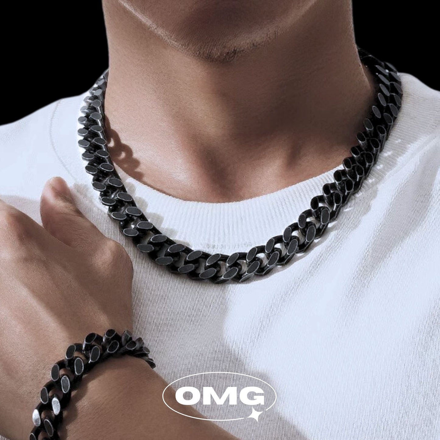 OMG - 粗鏈身復古黑古巴男士頸鏈/項鍊