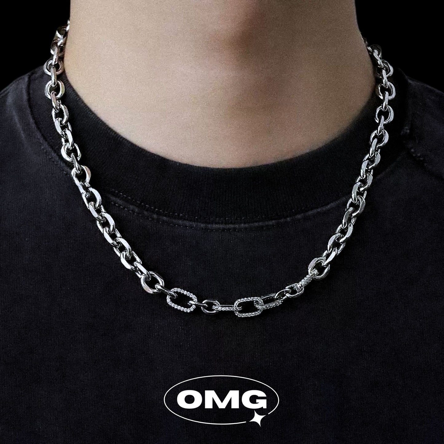 OMG - 拼接鋯石男士頸鏈/項鍊