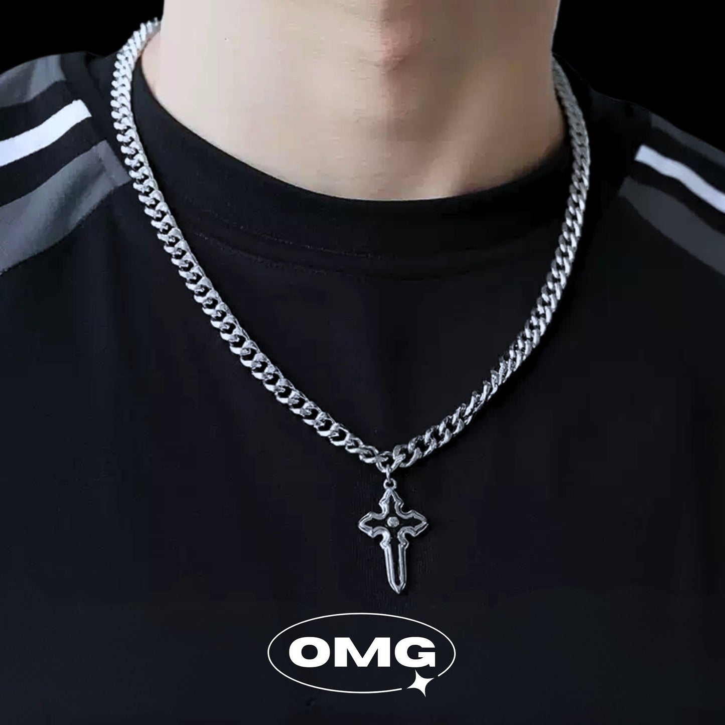 OMG - 雙面暗黑十字架男士頸鏈/項鍊