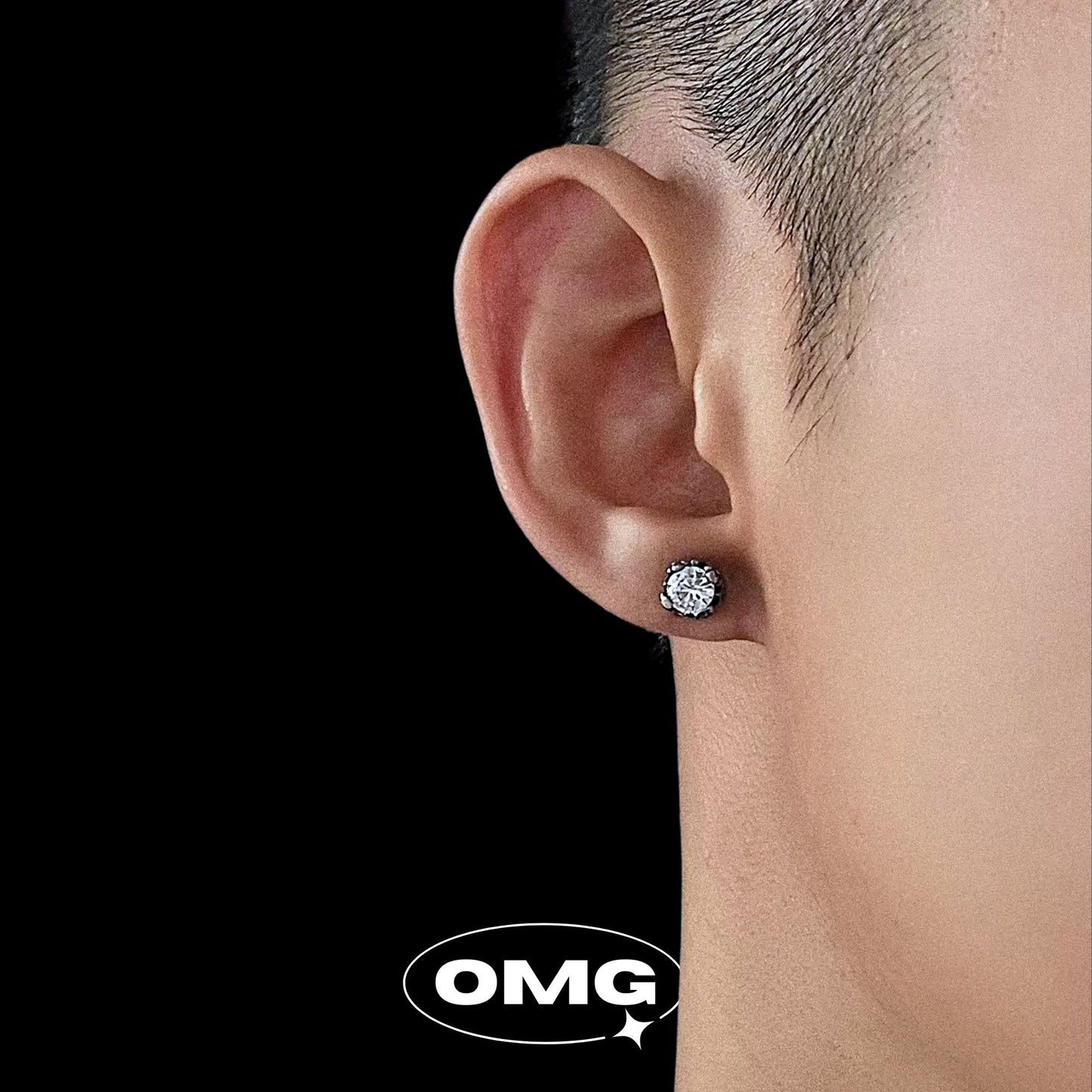 OMG - 人工鑽石黑鋯石男裝耳環/耳釘