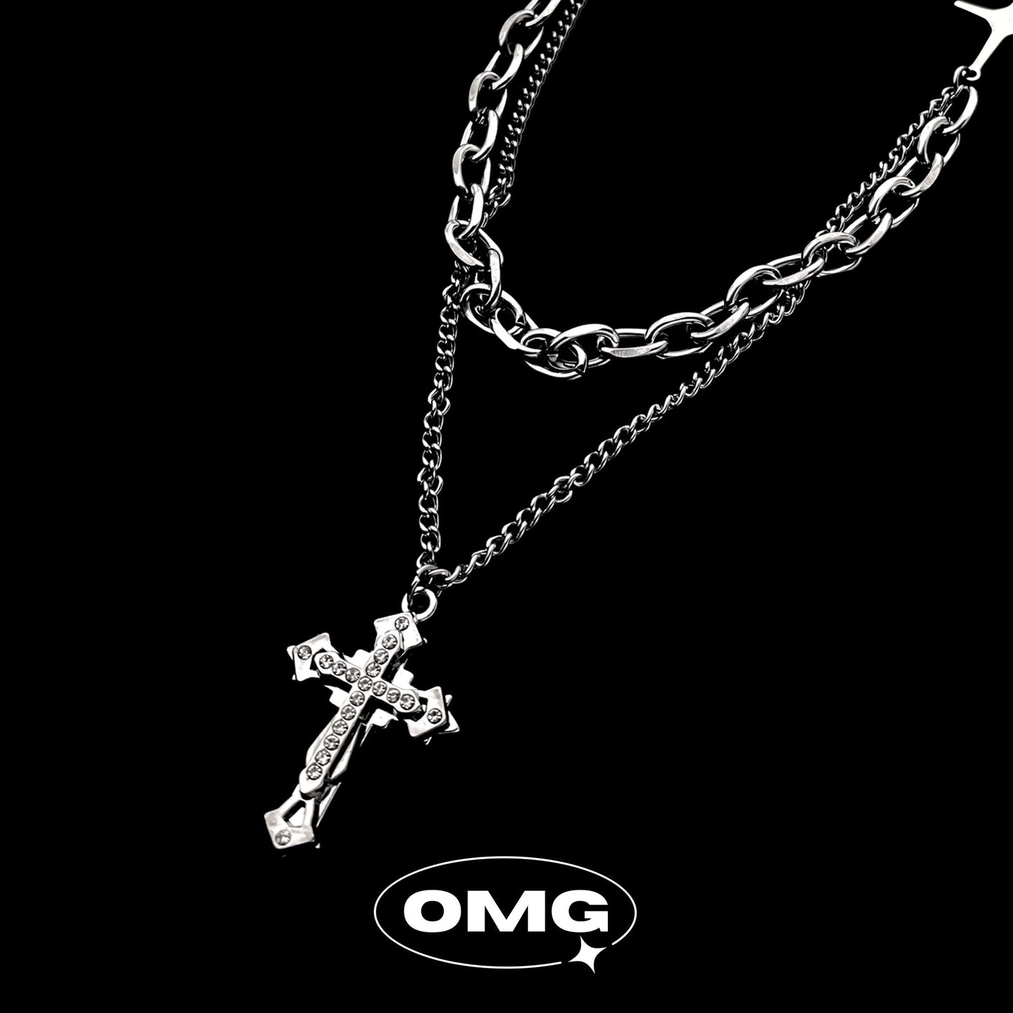 OMG - Double Layer Cross Diamond Men's Necklace