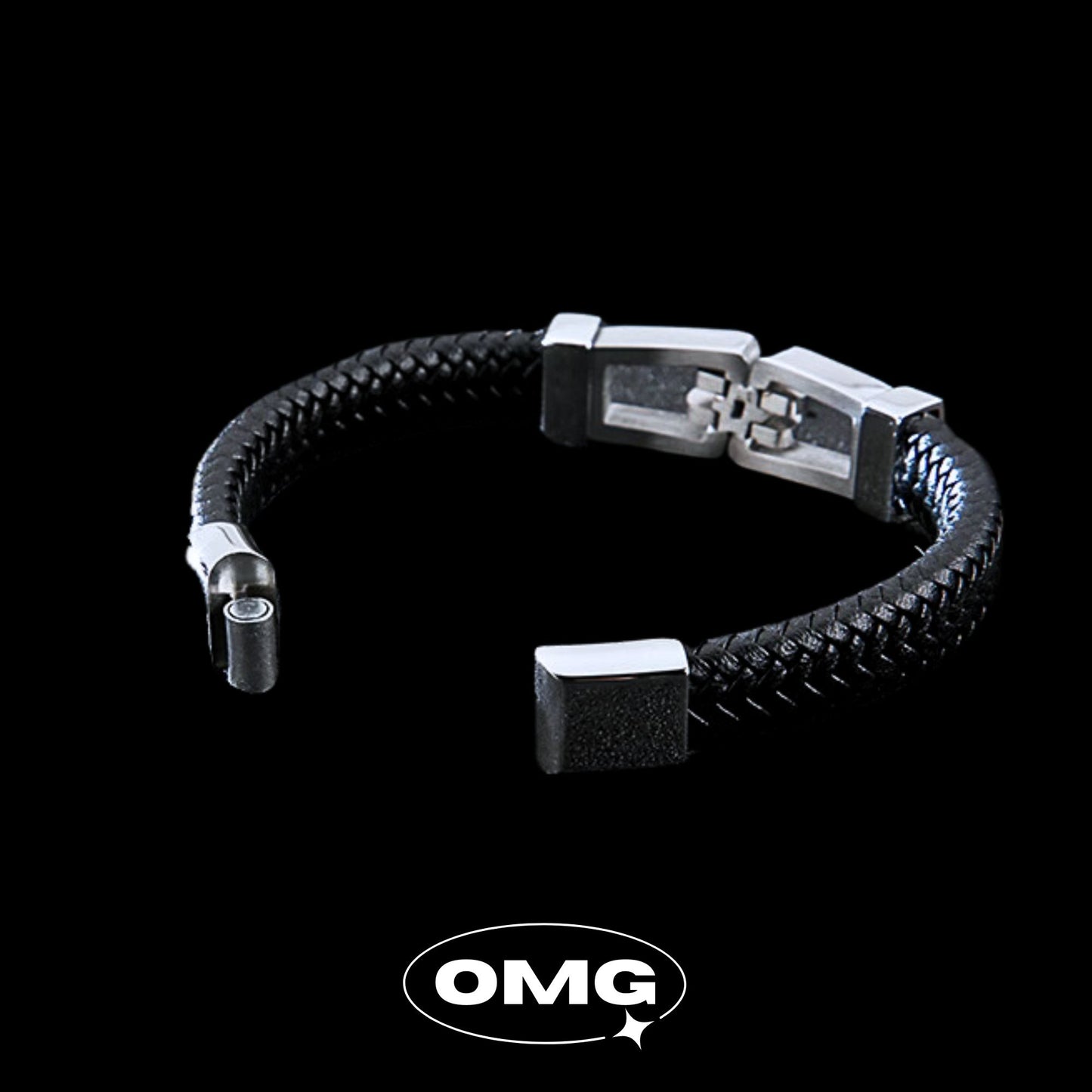 OMG - Black Woven Leather Magnetic Clasp Men's Bracelet