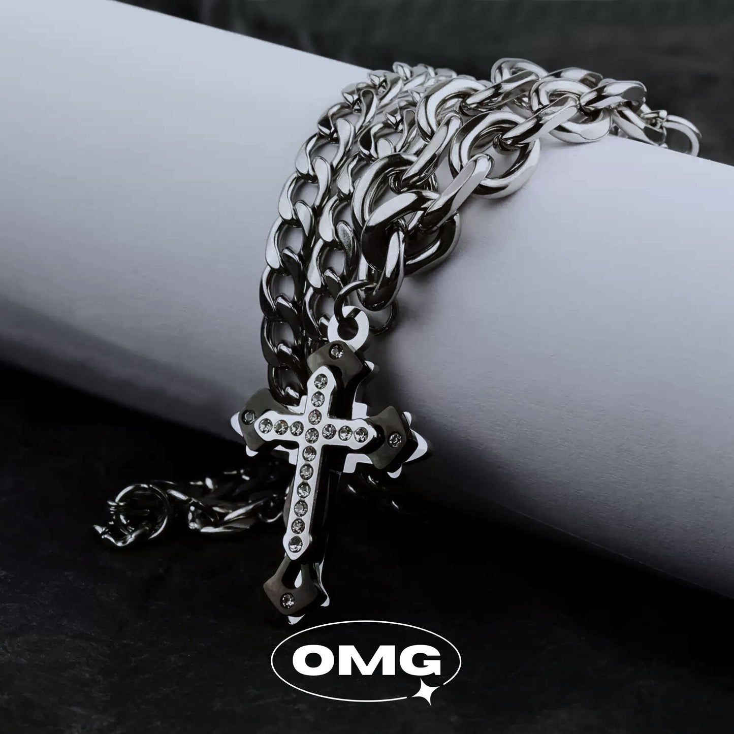 OMG - Classic Cross Men's Diamond Necklace (AB Chain Style)