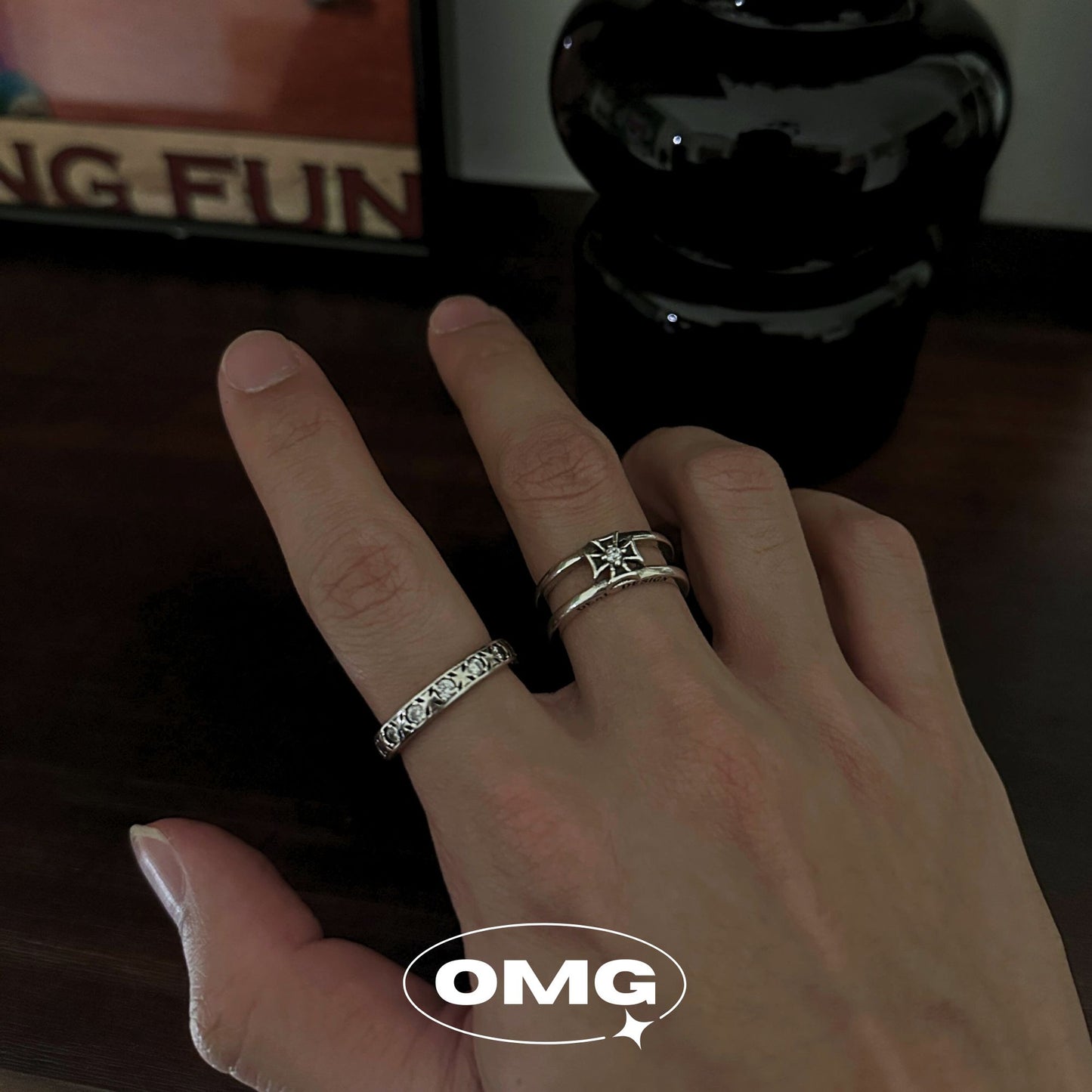 OMG - 2025新品銀星十字兩戴男士戒指
