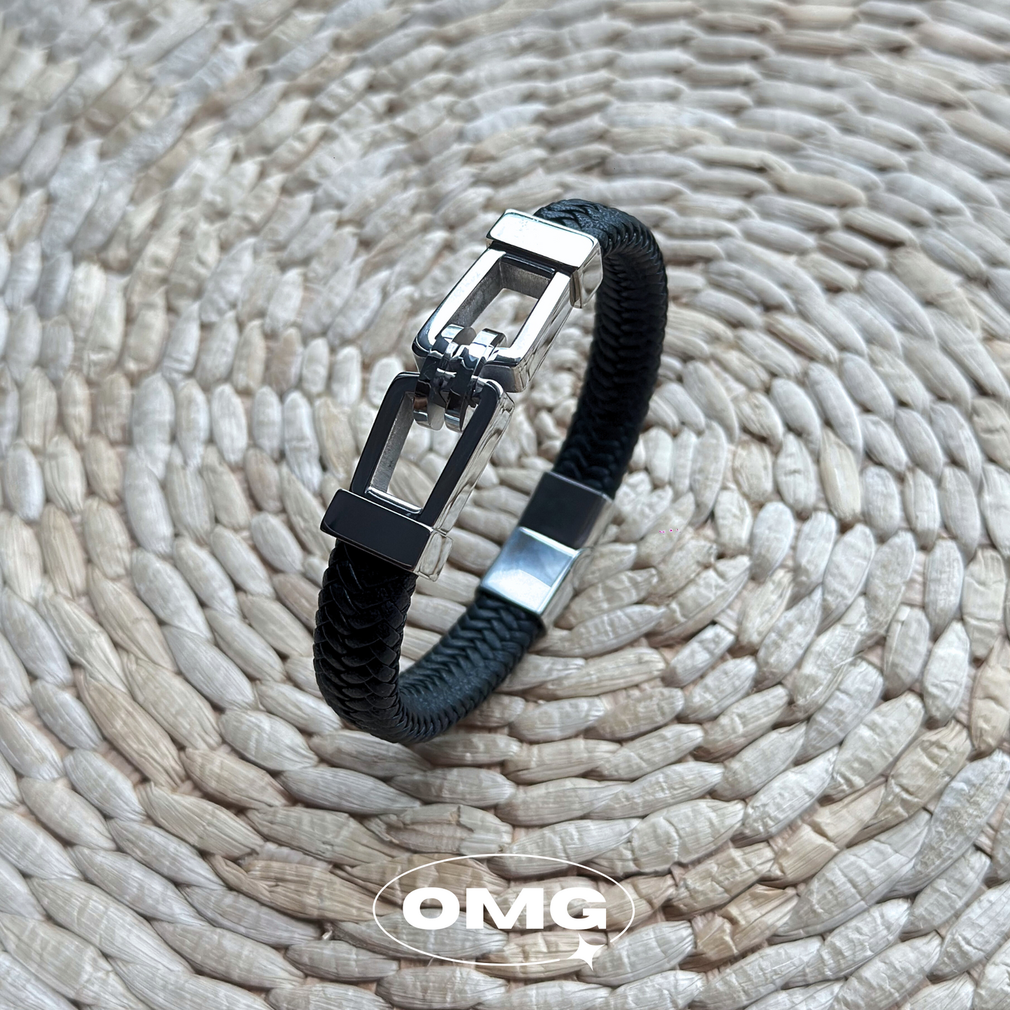 OMG - Black Woven Leather Magnetic Clasp Men's Bracelet