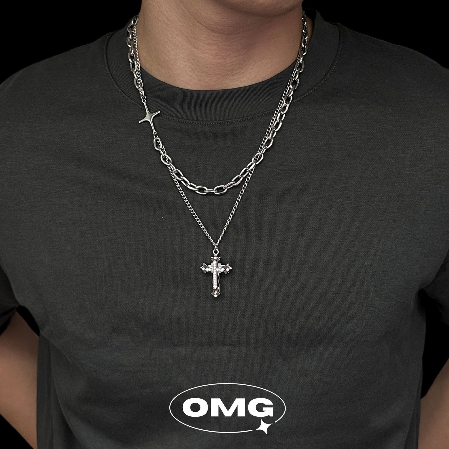 OMG - Double Layer Cross Diamond Men's Necklace