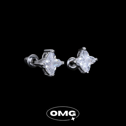 OMG - 四葉草8mm鋯石男裝耳環/耳釘