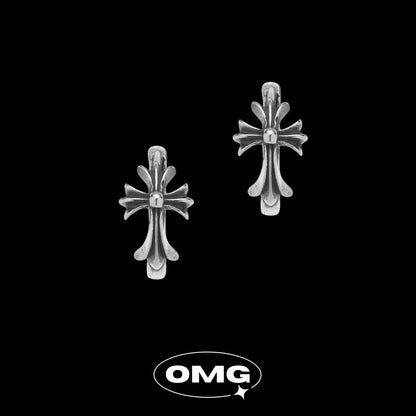 OMG - 925 Sterling Silver Vintage Cross Men's Earrings