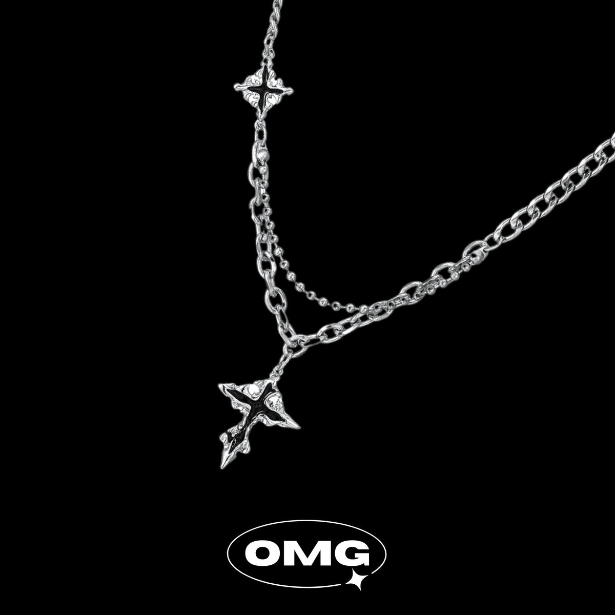 OMG - 暗黑十字星雙層男士頸鏈/項鏈