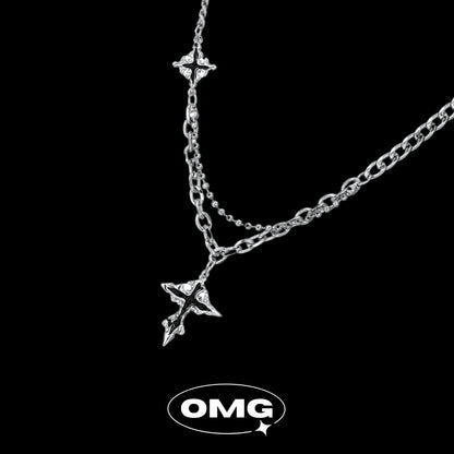 OMG - 暗黑十字星雙層男士頸鏈/項鏈