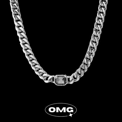 OMG - 暗灰方寶石古巴男士頸鏈/項鏈