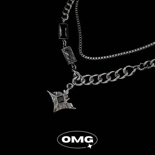 OMG - Cross Star Black Zirconia Dual Layer Men's Necklace