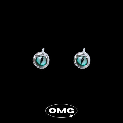 OMG - 綠色龍眼男士耳環