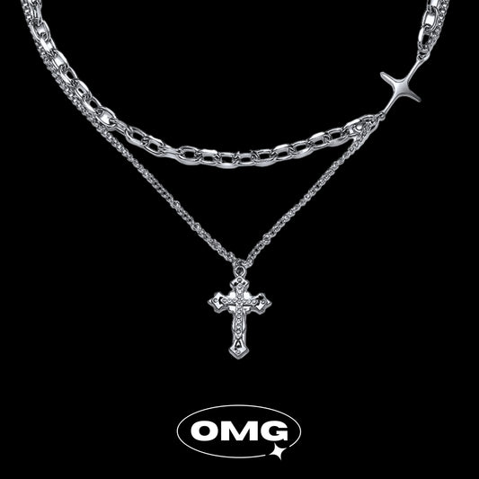 OMG - Double Layer Cross Diamond Men's Necklace