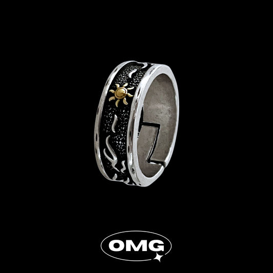 OMG - 復古太陽圖騰開口式男士戒指