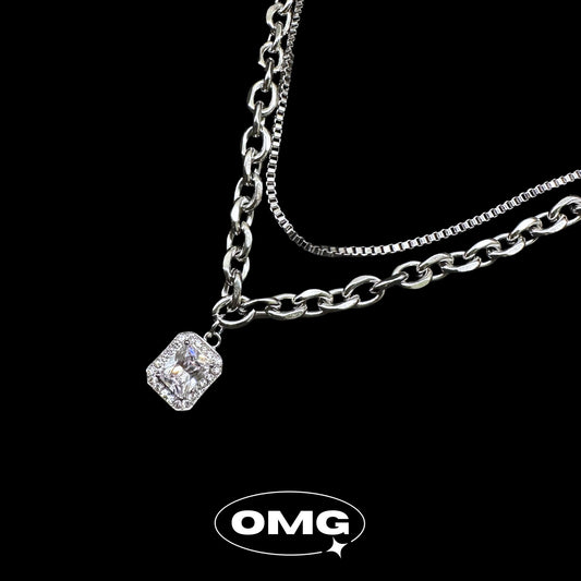 OMG - Y2K Dual Layer Diamond Pendant Men's Necklace