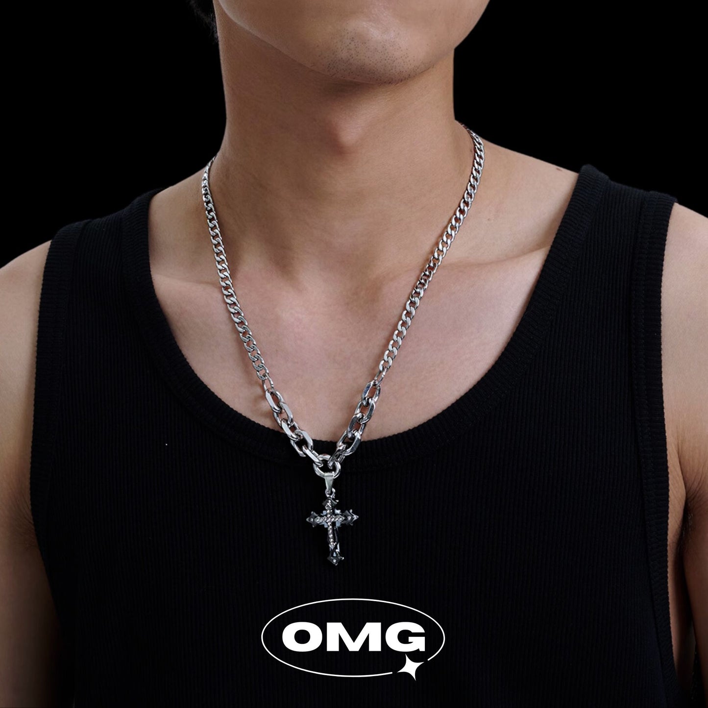 OMG - Classic Cross Men's Diamond Necklace (AB Chain Style)