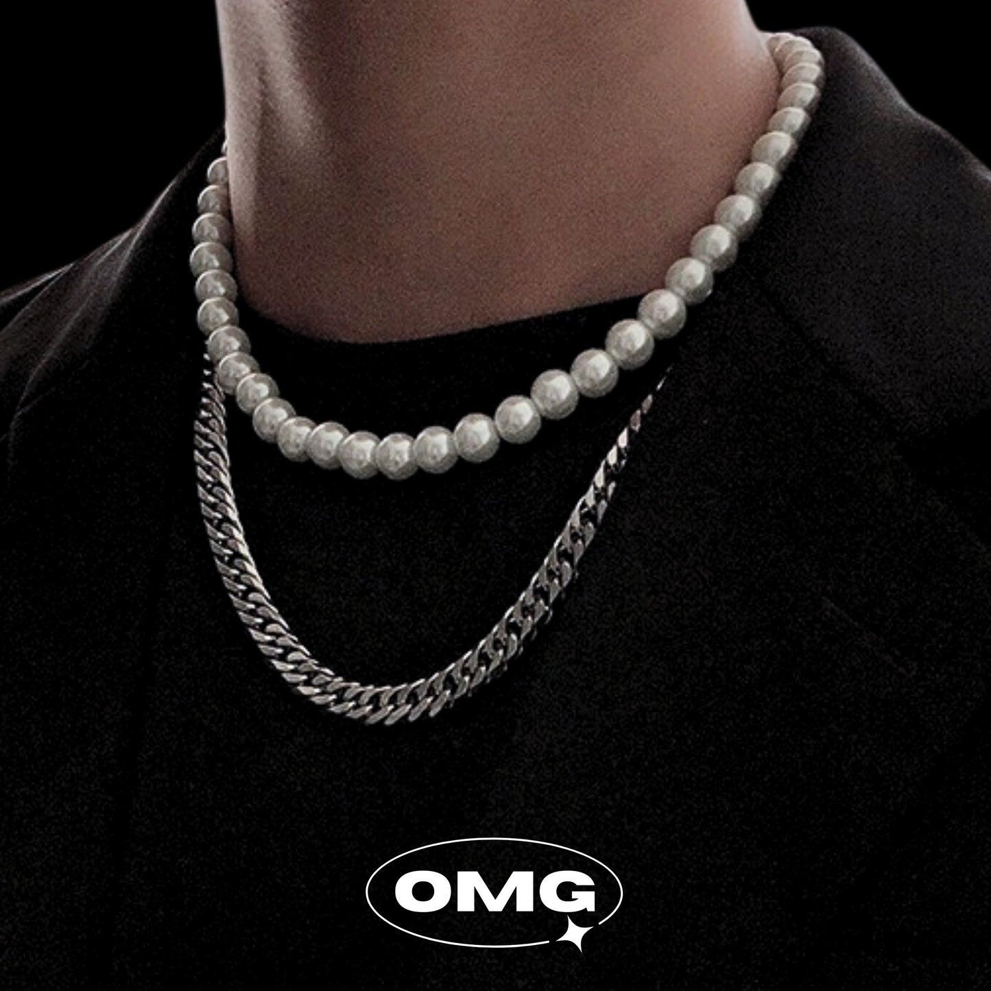 OMG - Dual-Layered Pearl Cuban Men's Necklace