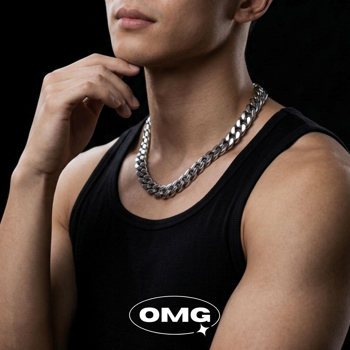 OMG - 13mm 加粗版拋光男士古巴頸鏈/項鏈
