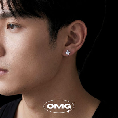 OMG - 四葉草8mm鋯石男裝耳環/耳釘