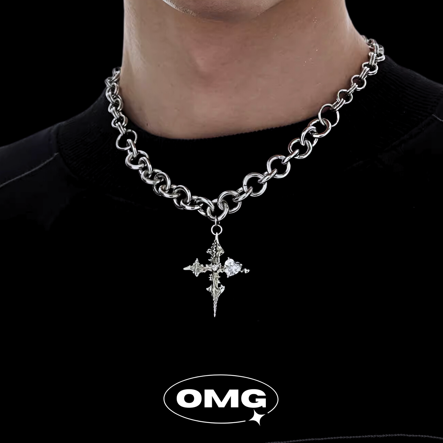 OMG - Heavy Double Layer Men's Necklace with Cross Pendant