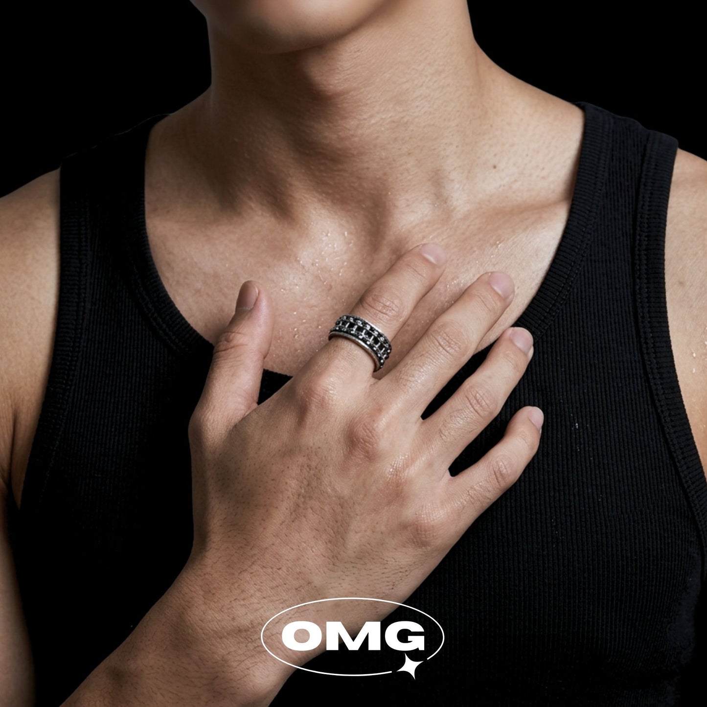 OMG - 機車鏈條可轉動式男士戒指