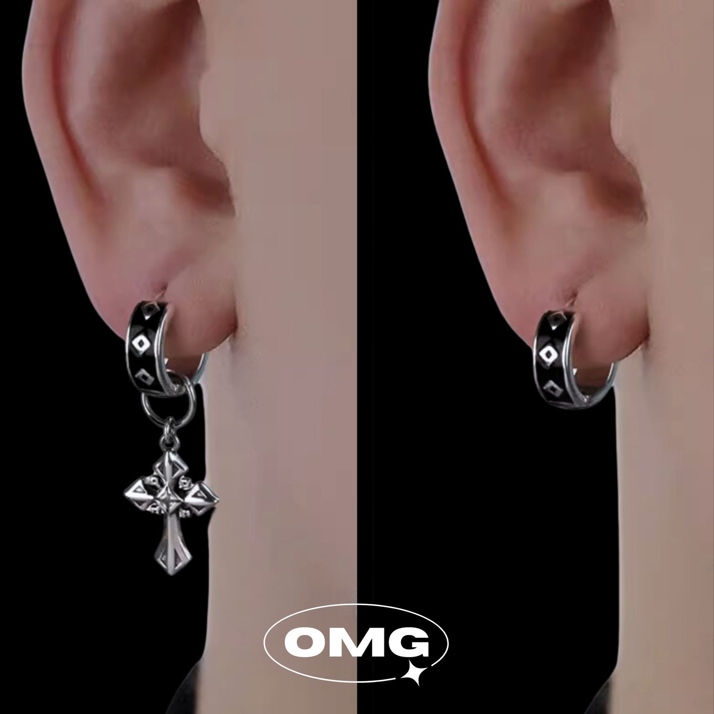 OMG - 925 Silver Cross Men's Earrings (Detachable)