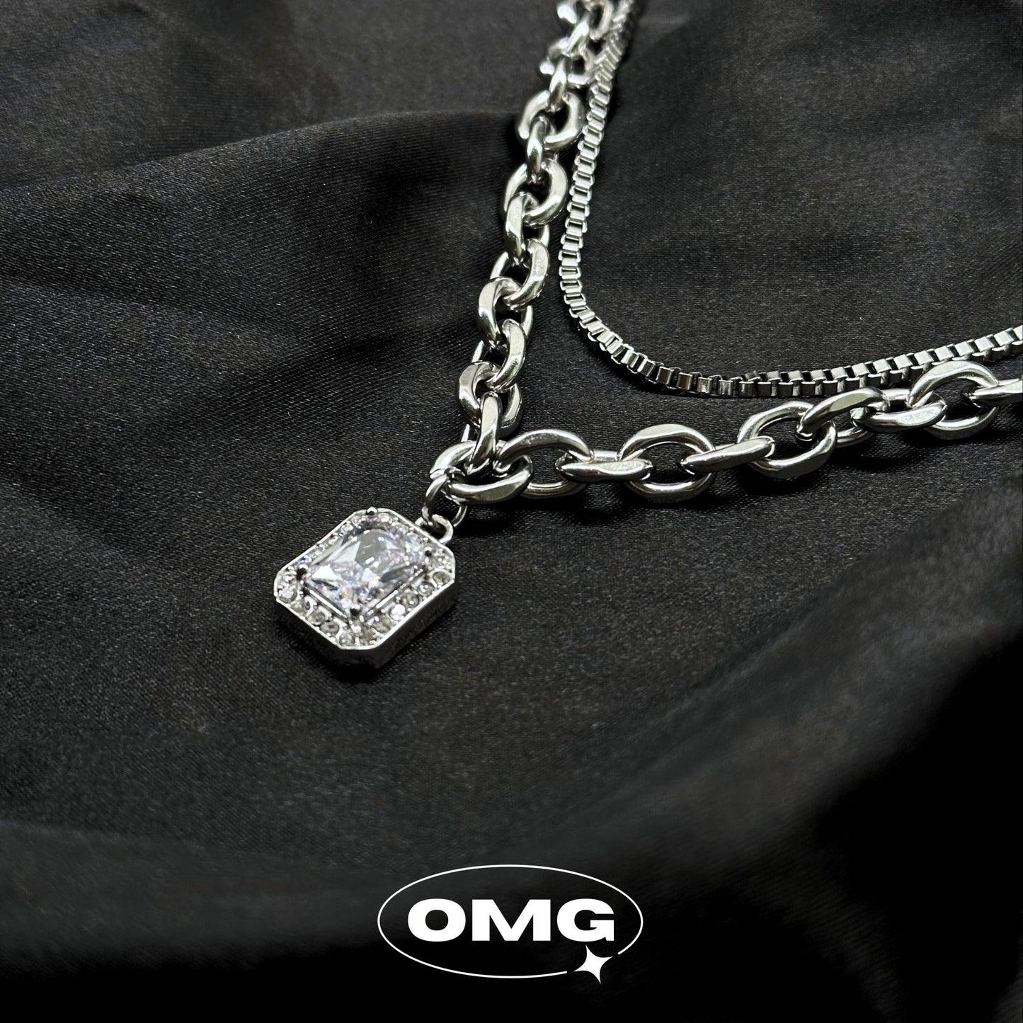 OMG - Y2K Dual Layer Diamond Pendant Men's Necklace