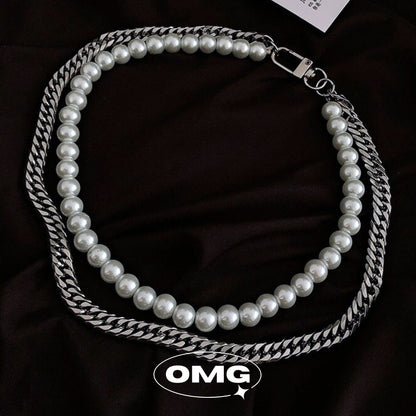 OMG - Dual-Layered Pearl Cuban Men's Necklace