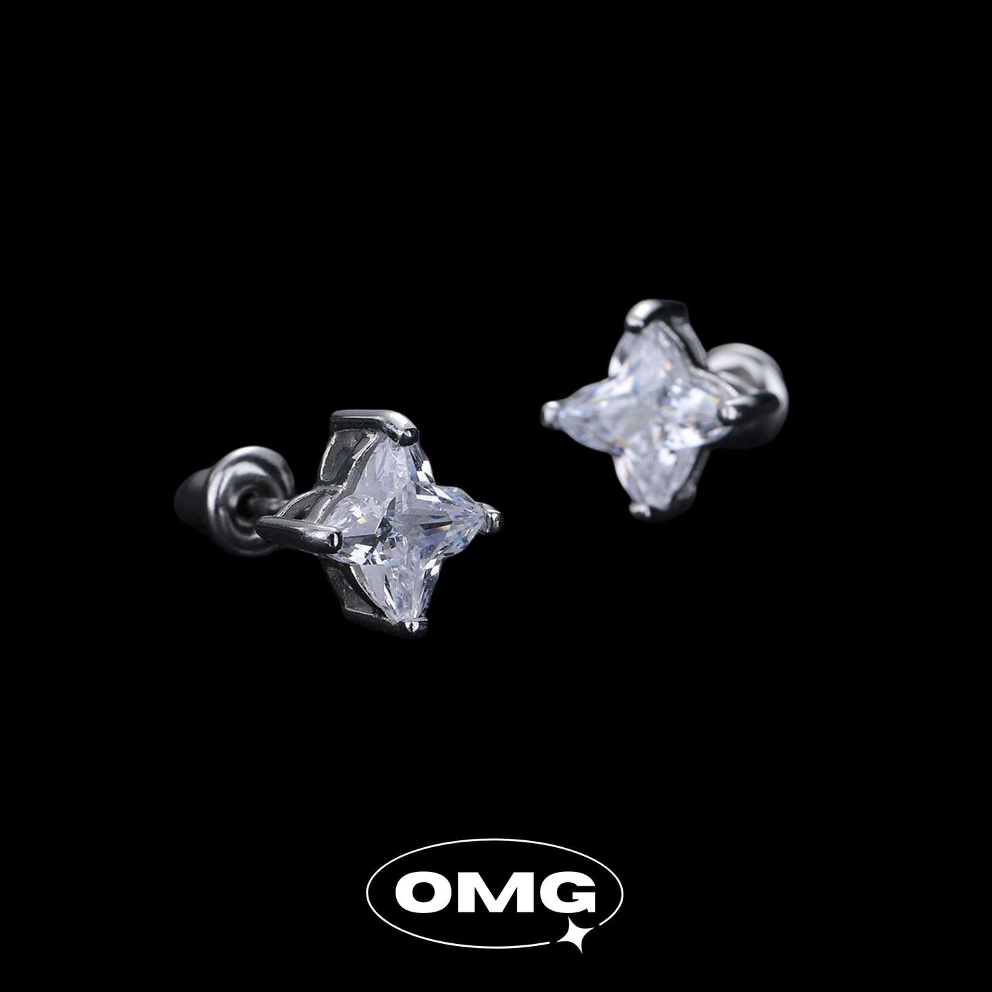 OMG - 四葉草8mm鋯石男裝耳環/耳釘