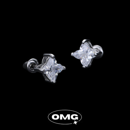 OMG - 四葉草8mm鋯石男裝耳環/耳釘
