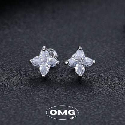 OMG - 四葉草8mm鋯石男裝耳環/耳釘