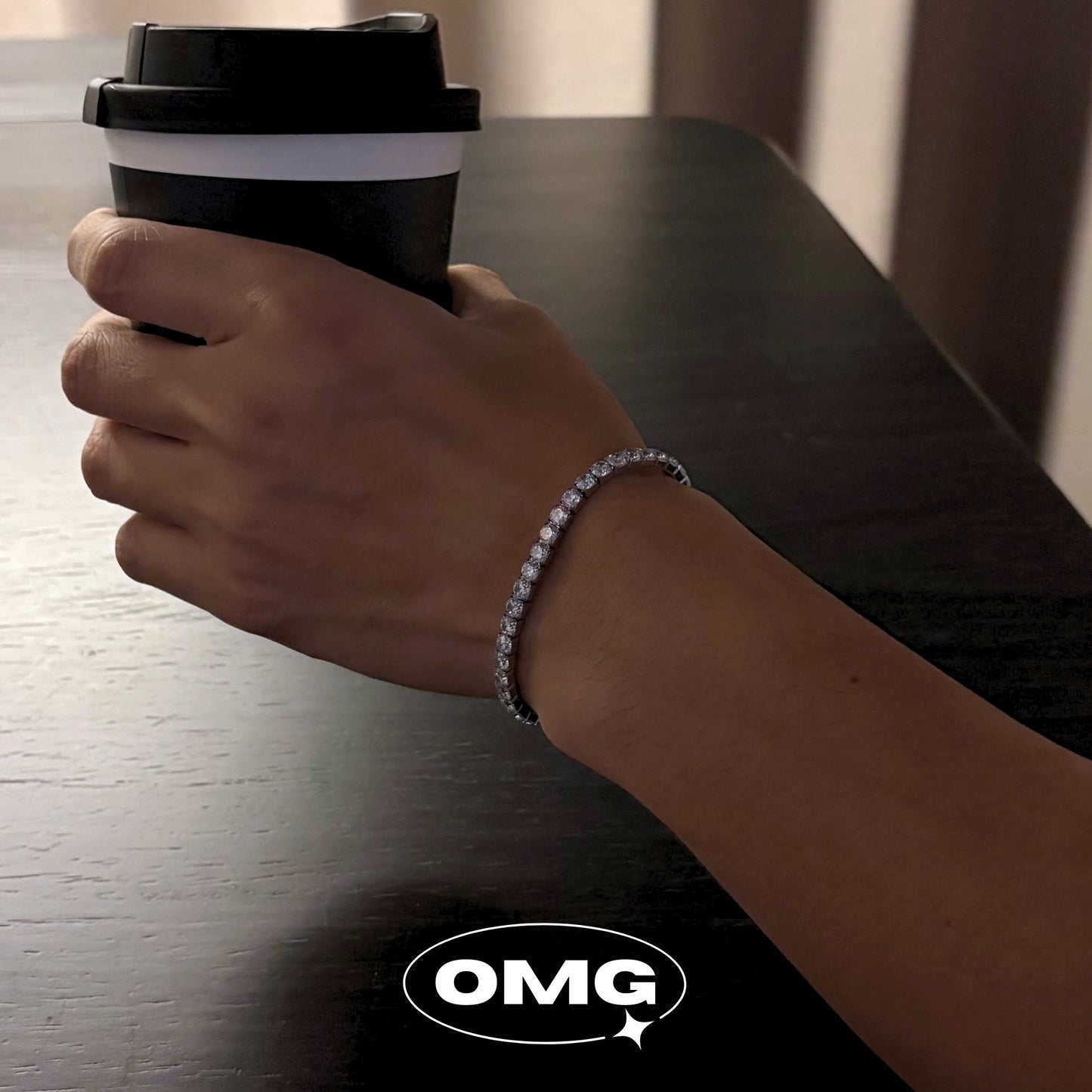 OMG - 經典彈力繩鋯石網球男士手鏈