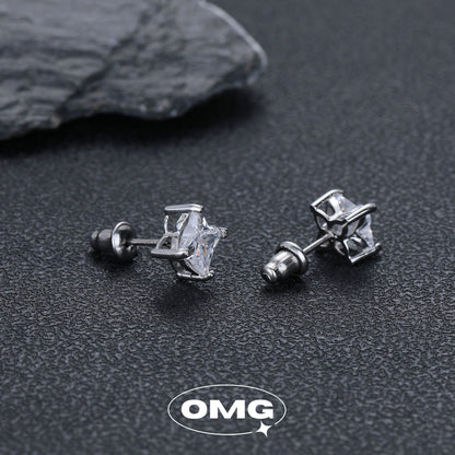 OMG - 四葉草8mm鋯石男裝耳環/耳釘