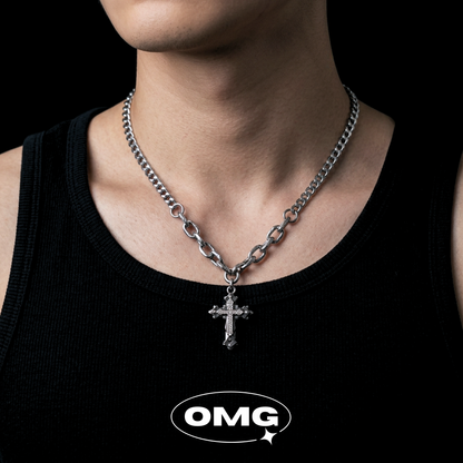 OMG - Classic Cross Men's Diamond Necklace (AB Chain Style)