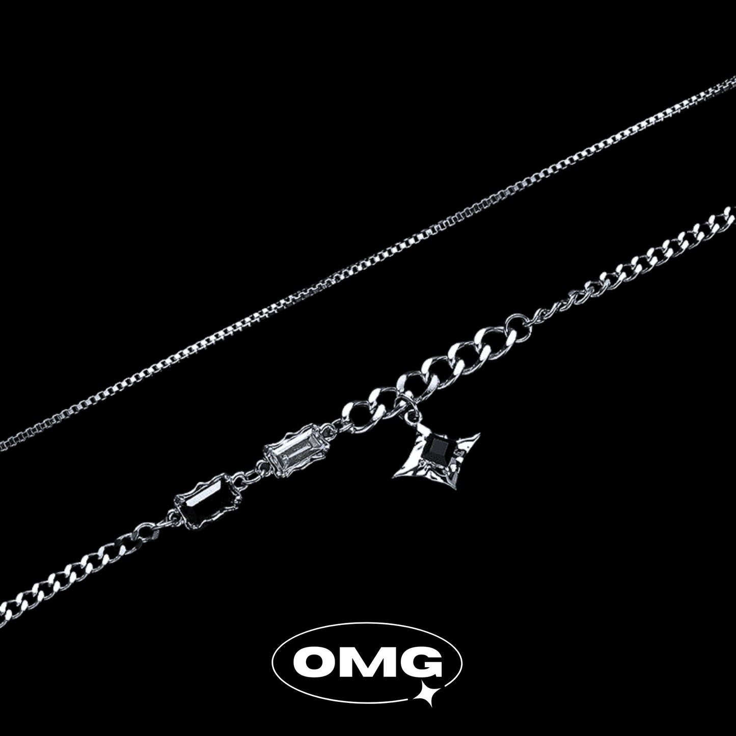 OMG - Cross Star Black Zirconia Dual Layer Men's Necklace