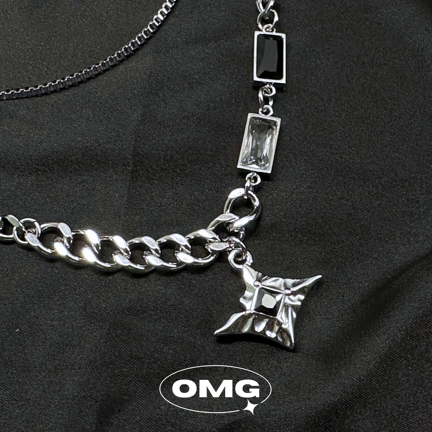 OMG - Cross Star Black Zirconia Dual Layer Men's Necklace