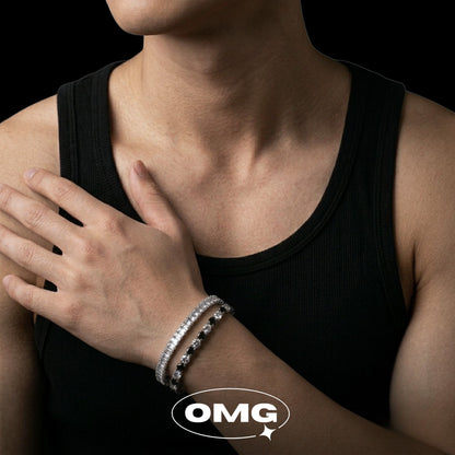 OMG - 黑白鋯石兩件裝疊戴男士手鏈