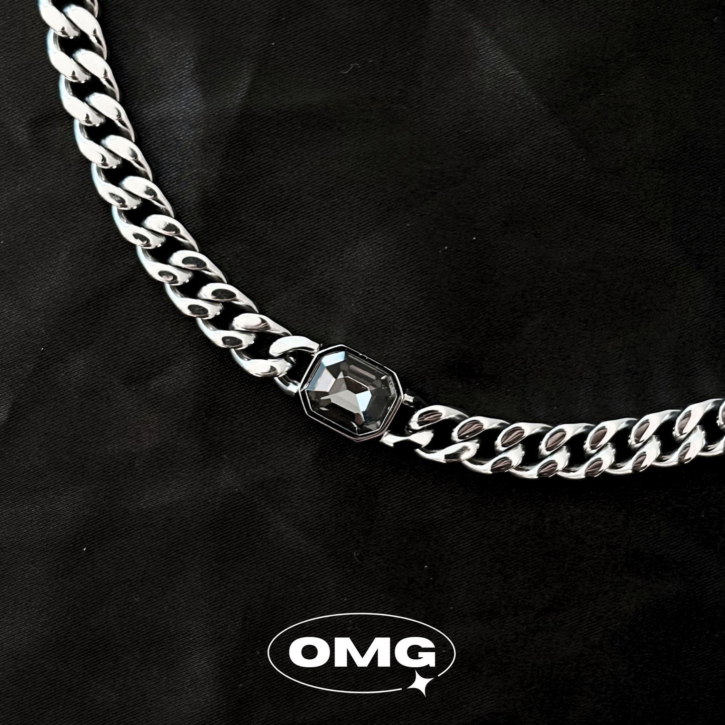 OMG - 暗灰方寶石古巴男士頸鏈/項鏈