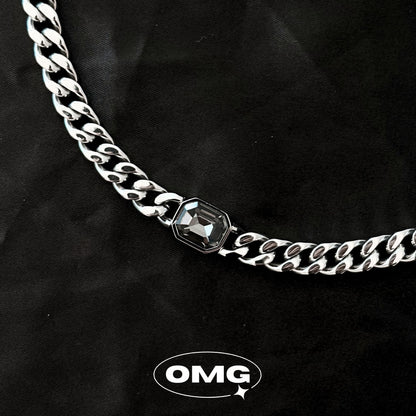 OMG - 暗灰方寶石古巴男士頸鏈/項鏈