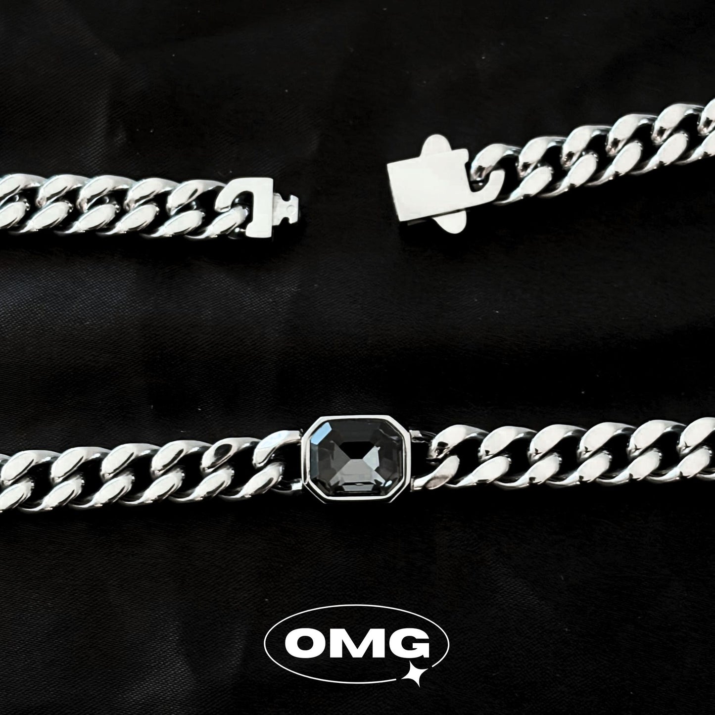 OMG - 暗灰方寶石古巴男士頸鏈/項鏈