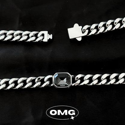 OMG - 暗灰方寶石古巴男士頸鏈/項鏈