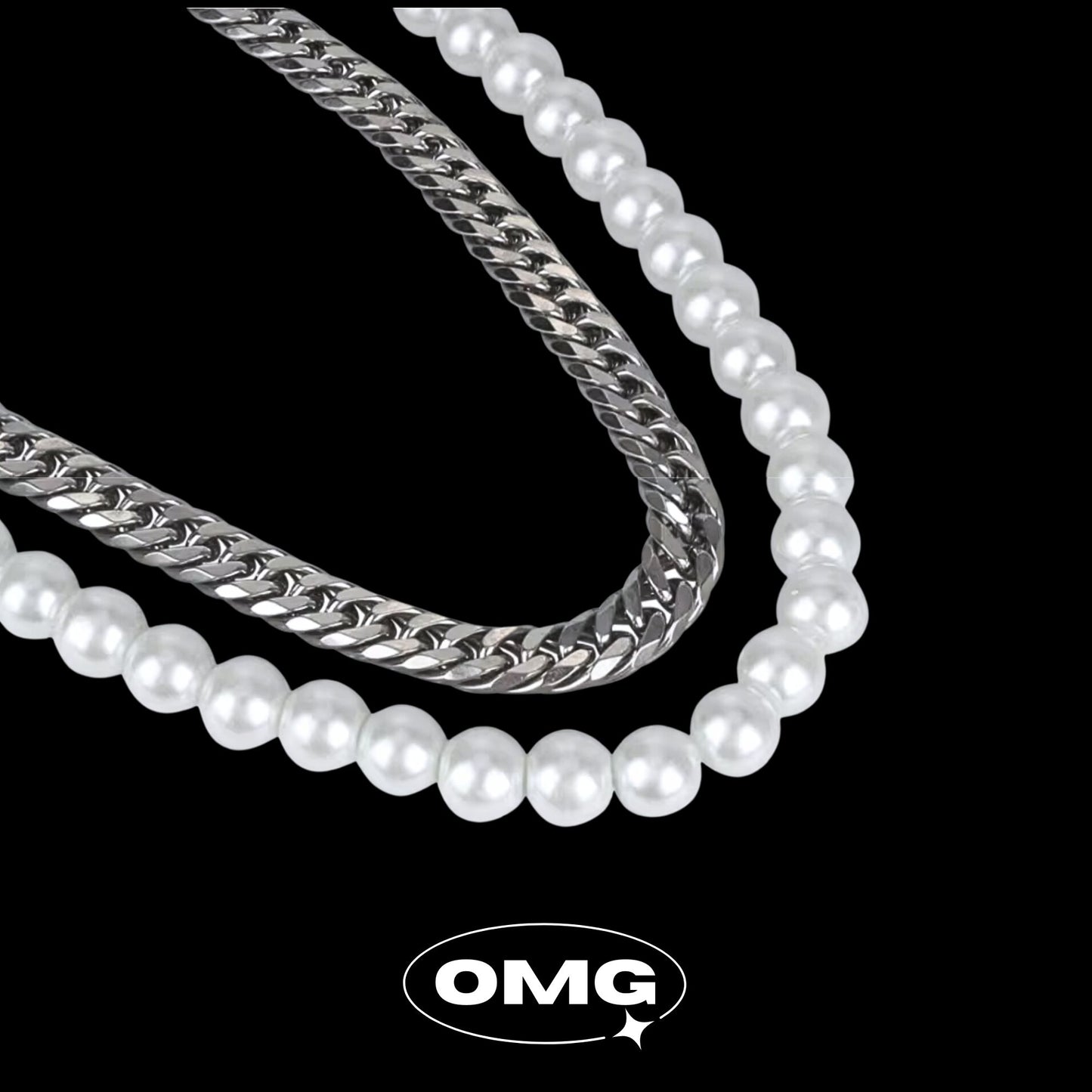 OMG - Dual-Layered Pearl Cuban Men's Necklace