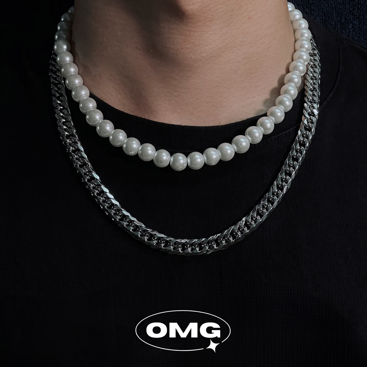 OMG - Dual-Layered Pearl Cuban Men's Necklace